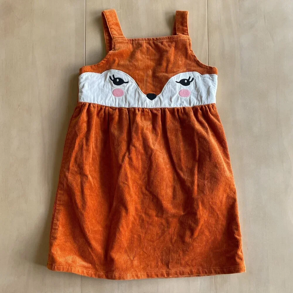 Gymboree‎ Girl's Orange Fox Corduroy Jumper Dress - Size 7